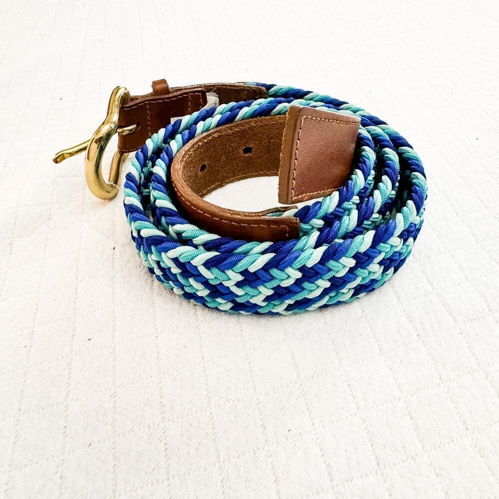 J. Crew Blue Colorful Braided Belt Brass Buckled Leather Tab Size M - Picture 4 of 5